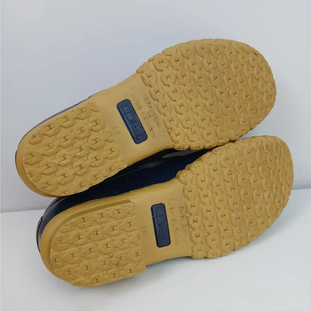 L.L.Bean Women's SZ 9M Bean Boots, Rubber Mocs Tan Bright Navy Runs 1 SZ LG